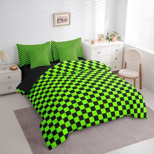 jejeloiu Bright Green Black Comforter Set with Sheets 7 Piece Queen Size