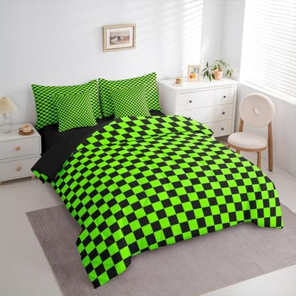 jejeloiu Bright Green Black Comforter Set with Sheets 7 Piece Queen Size