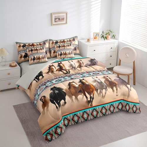 Erosebridal Horse Bed in a Bag,Southwestern Aztec 7 Piece Bedding Set Twin Size,Farmhouse Animal Bed Set Includes Comforter, Sheet Set, Pillowcases & Pillow Covers All Season Bedroom Decor