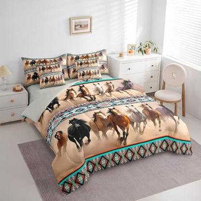 Erosebridal Horse Bed in a Bag,Southwestern Aztec 7 Piece Bedding Set Twin Size,Farmhouse Animal Bed Set Includes Comforter, Sheet Set, Pillowcases & Pillow Covers All Season Bedroom Decor