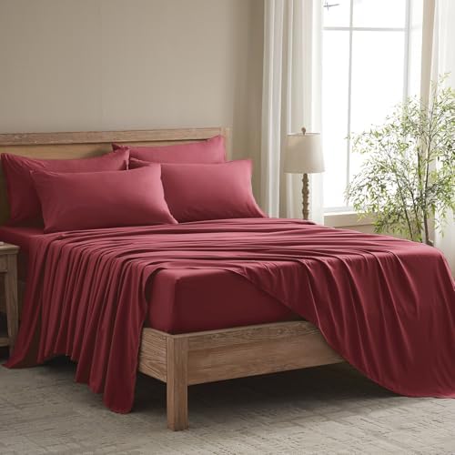 Cal King Size Sheets Set - 6 Piece Luxuriously Soft & Cooling Sheets Cal King Size - Ultra Soft 16" Deep Pocket Cal King Sheet Set - Fitted Sheet & Pillowcase Sets (Cal King Burgundy)