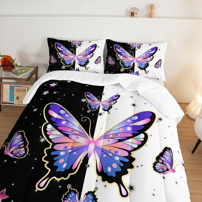 Butterfly King Comforter Set for Girls Kids with 2 Pillowcases.