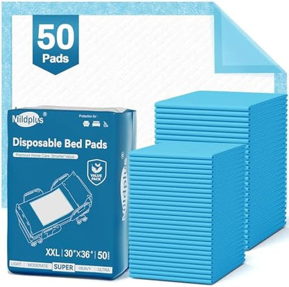 MILDPLUS 50 Count Disposable Bed Pads 30''X36'', Super Absorbent Underpad