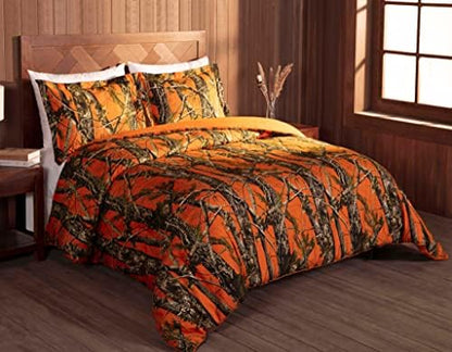 Chezmoi Collection Salem 2-Piece Cabin Lodge Forest Woods Comforter Set - Nature Camo Tree Leaves Printed Soft Microfiber Bedding - Orange, Twin