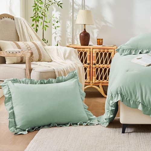 FUANNA Full Size Comforter Sets, Sage Green Bedding Set, 3 Pieces Bed Set