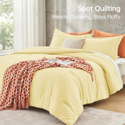 MUXHOMO Oversized King Comforter Sets, All Season Ultra Soft Down Alternative Bedding - 3 Piece Lightweight Bed Set Includes 1 Comforter (120"x98") and 2 Pillow Shams (20"x36"), Cream Yellow
