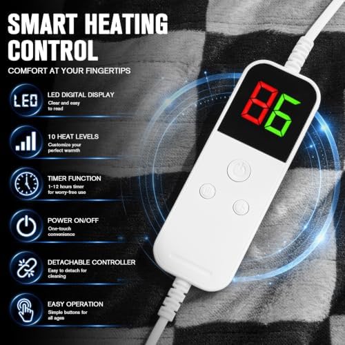 Black Grey Electric Blanket Heated Twin 62"X84", Heating Blanket Twin