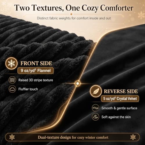 CozyLux Fleece Twin Comforter Set, 2 Piece Winter Warm Black Bedding
