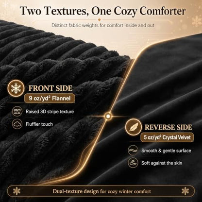 CozyLux Fleece Twin Comforter Set, 2 Piece Winter Warm Black Bedding