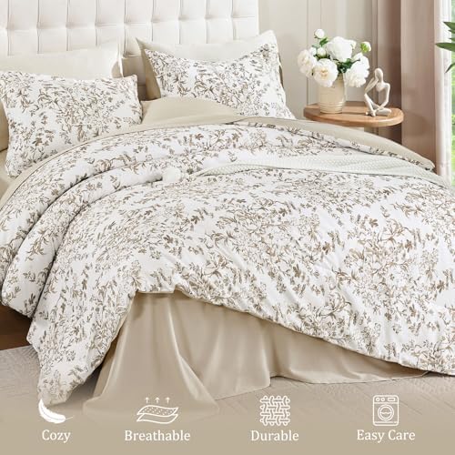 WONGS BEDDING 8 Pieces Comforter Sets King Size Brown Floral Bed Set