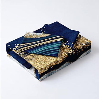 Royal Blue Marble Duvet Cover Set Twin Size Sequin Gold Bedding Comforter Covers with 2 Pillow Shams Breathable Durable Soft Comfy