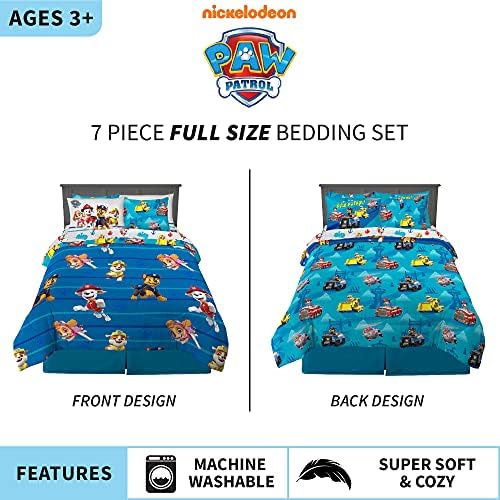 Franco Kids Bedding Super Soft Comforter and Sheet Set with Sham, 7 Piece Full Size, Paw Patrol