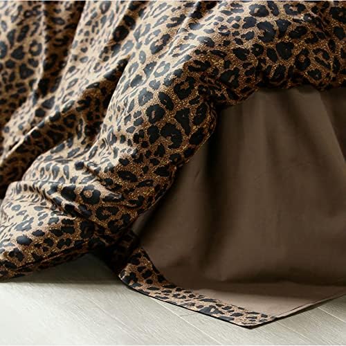mixinni Leopard Comforter Set Twin XL-3 Pieces Animal Cheetah Print Comforter Sexy Soft Microfiber Brown/Black Floral Print Bedding Set with 2 Pillowcases for All Season-Twin XL Size