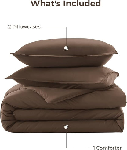 Litanika Comforters Brown Oversized King Size, 3 Pieces Lightweight Solid Bedding Set & Collections, All Season Fluffy Bed Set (120x98In Comforter & 2 Pillowcases)