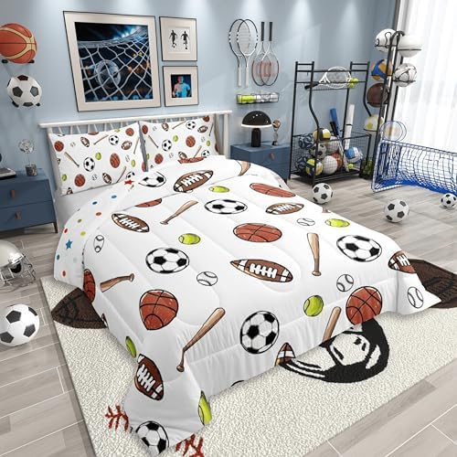 jejeloiu Ball Games Comforter Set Basketball Bedding Set Twin Size 2 Pcs