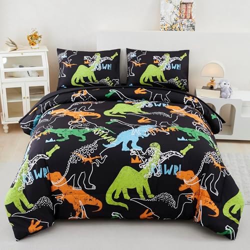 RYNGHIPY Dinosaur Comforter Set Twin Size 3Pcs Dinosaur Bedding Set for Kids Boys Girls Microfiber Boys Bedroom Set 1 Comforter with 2 Pillowcases (Multi,Twin)