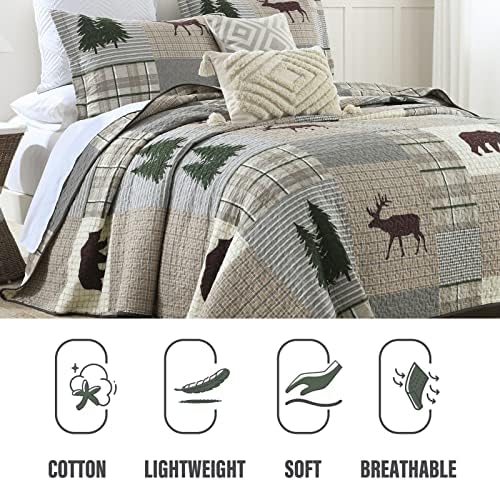 Y-PLWOMEN 100% Cotton King Size Quilt Farmhouse Plaid 3-Pieces Bedding