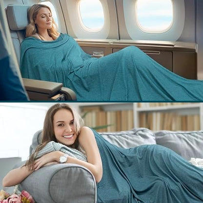 PAVILIA Travel Blanket Airplane Compact with Bag Lightweight, Teal Blue