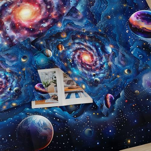 Full Size Galaxy Comforter Set for Kids，Outer Space Themed Full Bedding Sets for Boys，Boys Full Quilt Set Space，Galaxy Bedroom Decor