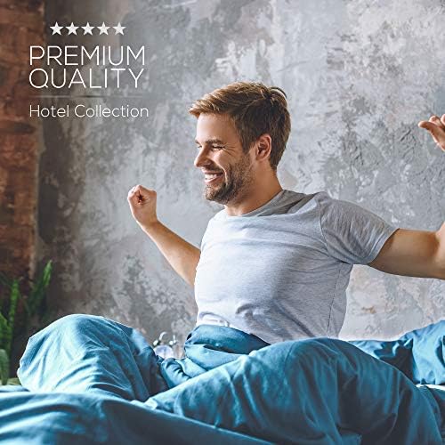 Mueller Luxury 6 PC Full Size Bed Sheets, Super Soft, Deep Pocket up to 16" Full Size Sheets, Transfers Heat, Breathes Better, Hypoallergenic, Wrinkle-Resistant, Oeko-TEX, Denim