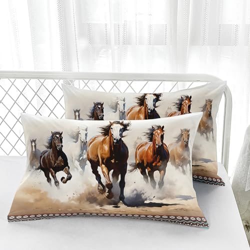 Nttopship Horse Western Comforter Set Twin Size,100% Soft Ultra-Fine Fiber Four Season Farmhouse Wildlife Printed Comforter Set with 1 Comforter and 2 Pillow Case