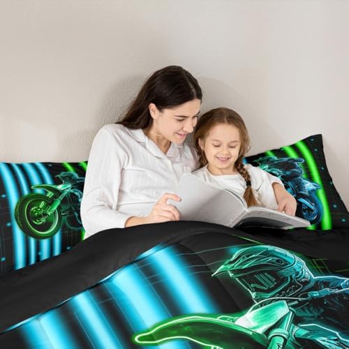 Feelyou Dirt Bike Kids Bedding Set,Boys Girls Toddler Size,Racing Motocross Rider Comforter Set,Extreme Sports Ultra Soft Duvet Quilt,3D Pattern Comforter Colorful Modern Bedroom Decor