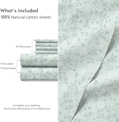RUVANTI 100% Cotton Queen Sheets, Percale Queen Sheet Set, Everbloom Studio