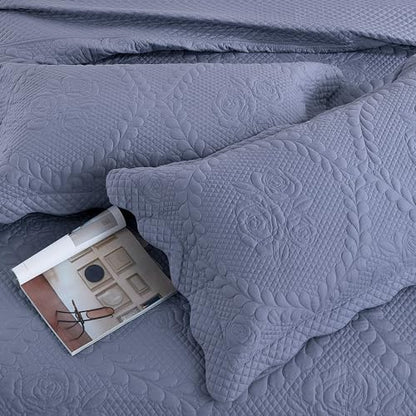 EVENHUG Oversized King Bedspreads California King Quilt Set with Pillow Shams Extra Wide Large King Size Quilts Lightweight Coverlet Bedding Sets Blue 120"x128"