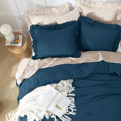 Andency Navy Blue California King Comforter Set, 3 Pcs Shabby Chic Bedding