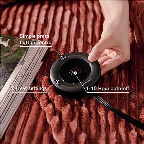 Heated Blanket Twin Size, 6 Heat Levels Electric Blanket, Red