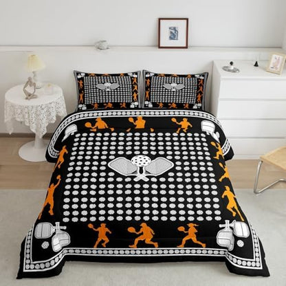 Castle Fairy Pickleball Bedding Set King Size Athlete Silhouette Comforter for Child Teens Sports Ball Gaming Down Comforter Geometric Circle Dots Duvet Insert with 2 Pillowcases