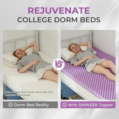 SINWEEK 3.8 Inch Egg Crate Memory Foam Mattress Topper Twin XL, Twin Extra Long Mattress Pads for College Dorm Room, Pressure Relieve CertiPUR-US Certified, 39x80 Inches