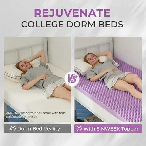 SINWEEK 1.5 Inch Egg Crate Memory Foam Mattress Topper Twin XL, Twin Extra Long Mattress Pads for College Dorm Room, Pressure Relieve CertiPUR-US Certified, 39x80 Inches