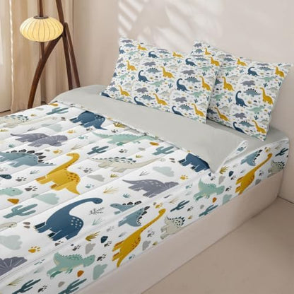 Feelyou Dinosaur Zipper Bedding for Kids Twin Size 3D Dino Print Bed in a Bag with Sheets, Comforter, Pillowcases Jungle Dino Comforter Set for Boys Girls Bedding Sets Durable Easy to Make and Clean