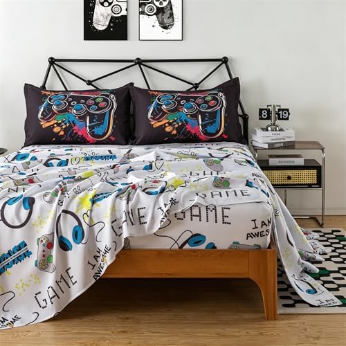 6 Pieces Game Comforter Sets for Boys Gaming Bedding Twin Size