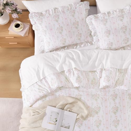 Andency King Comforter Set, Pink Bow & Ruffle Bedding, 3 Pieces