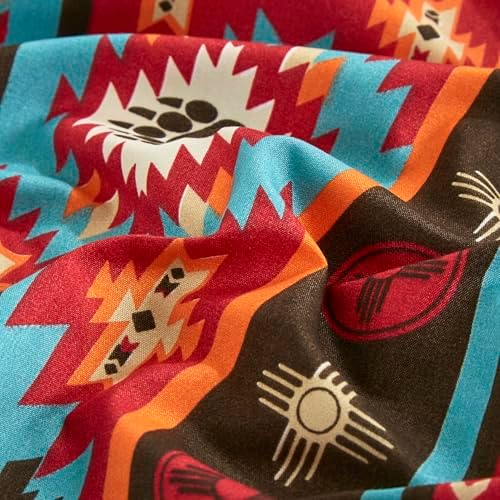 Chezmoi Collection 3-Piece Southwestern Geometric Motif Sheet Set Twin Size - Multicolor Red Brown Blue Cream Printed Brushed Microfiber Lightweight Breathable Deep Pocket Bed Sheets