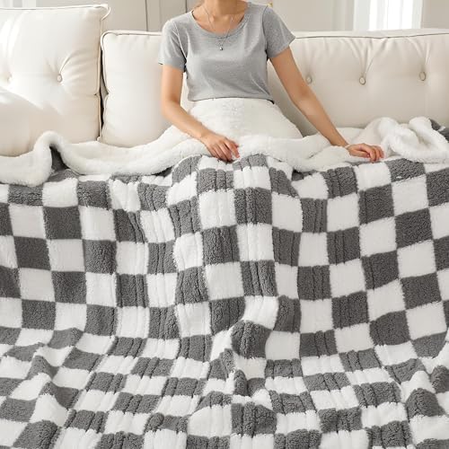 Electric Heated Blanket Full Size 72"×84" with 9 Heating Levels & 1-10Hs Auto Off, Checkered Plaid Double Sided Sherpa, Energy Efficient, Machine Washable, Couch & Bed, Gifts for Family- Light Gray
