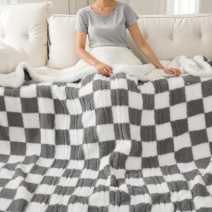 Electric Heated Blanket Full Size 72"×84" with 9 Heating Levels & 1-10Hs Auto Off, Checkered Plaid Double Sided Sherpa, Energy Efficient, Machine Washable, Couch & Bed, Gifts for Family- Light Gray