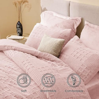 EXQ Home Waffle Fluffy Comforter Set Full Size - Dusty Pink