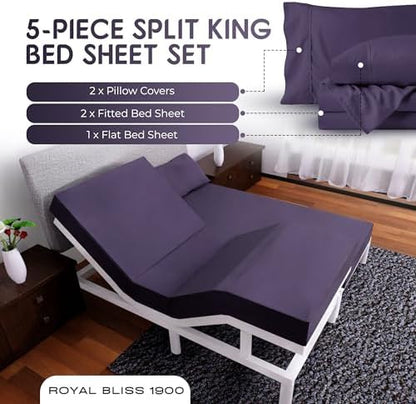 Split King Sheets Set with 2 Twin XL Fitted Sheet - 5 Piece Bedding - Wrinkle Free, Fade Resistant, Double Brushed Microfiber - Deep Pockets/Easy Fit (Plum)