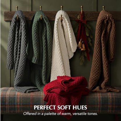 EVERGRACEHOME Chunky Chenille Knit Throw Blanket, 60 x 80, Classic Red