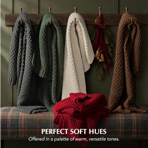 EVERGRACEHOME Chunky Chenille Knit Throw Blanket, 50 x 60, Classic Red