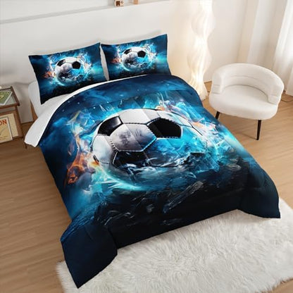 Soccer Bedding Comforter Set Twin Size with 2 Pillowcases.