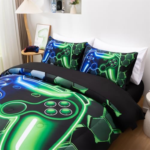 NTBED 5pcs 3D Gaming Comforter Set for Boys Kids Gamer Bedding Full Size