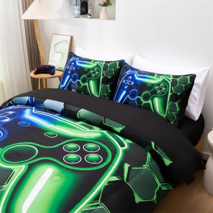 NTBED 5pcs 3D Gaming Comforter Set for Boys Kids Gamer Bedding Full Size