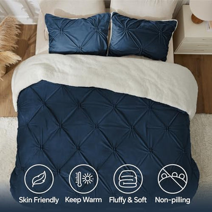 BEDELITE Fluffy Sherpa Twin Comforter Set,Pintuck-Navy