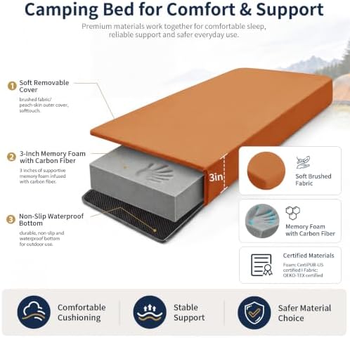CYMULA Memory Foam Camping Mattress Pad,Sleeping Pad for Camping,Non-Slip Bottom Floor Car Mattress Bed with Retaining Portable Roll up Mattress Pad Mat for Travel Truck Guest Bed Tent