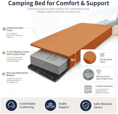 CYMULA Memory Foam Camping Mattress Pad,Sleeping Pad for Camping,Non-Slip Bottom Floor Car Mattress Bed with Retaining Portable Roll up Mattress Pad Mat for Travel Truck Guest Bed Tent