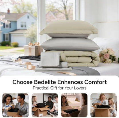 BEDELITE Twin XL Comforter Set 5 Pieces, Reversible Oatmeal Bed in A Bag